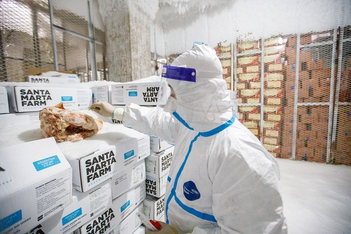 Frozen products are tested for coronavirus in Tianjin on Nov. 9
